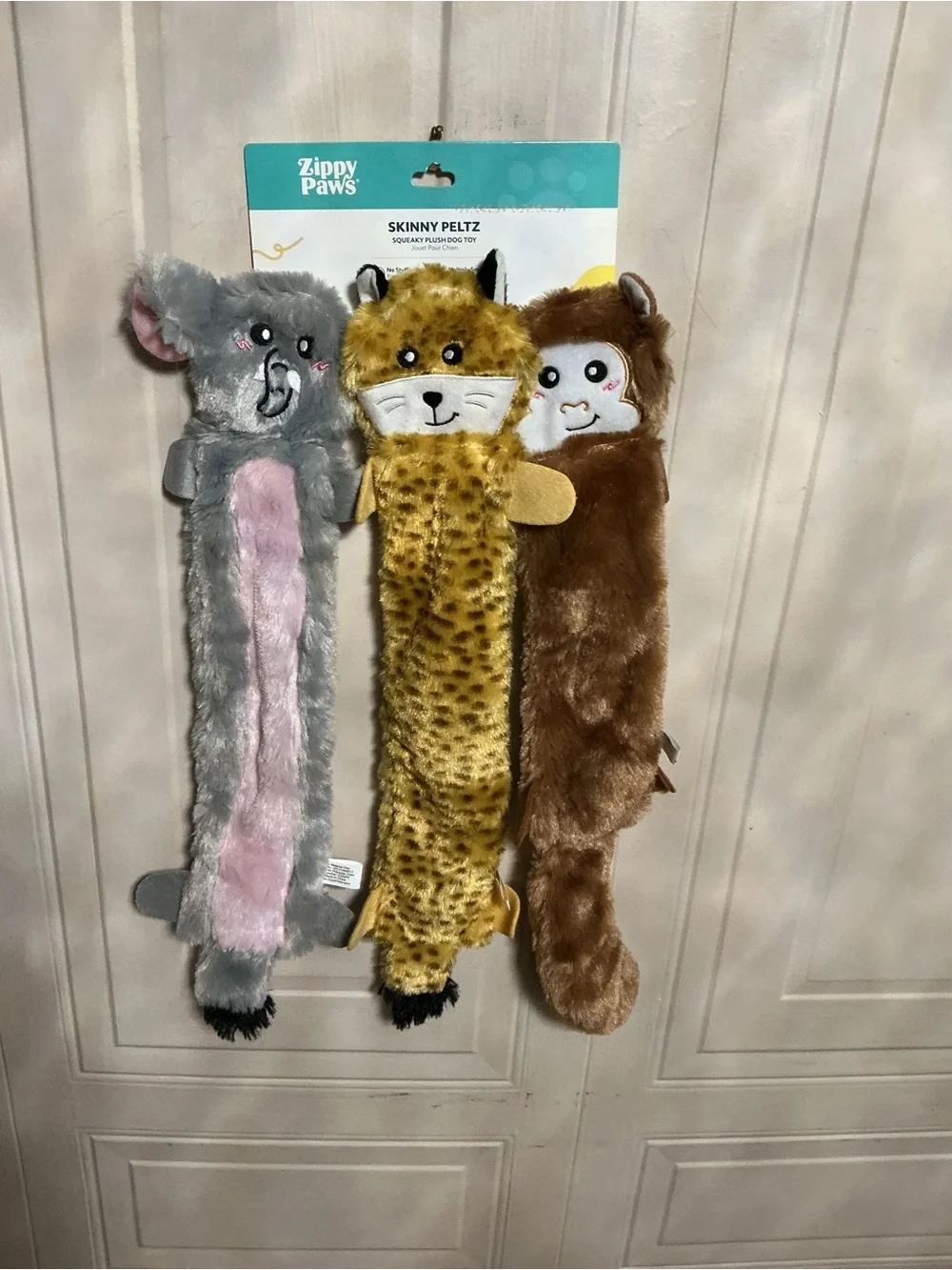 Zippy Paws Skinny Peltz Dog Toy Fox Elephant Monkey , 1 Each/LG, 3 Pack 18” Long
